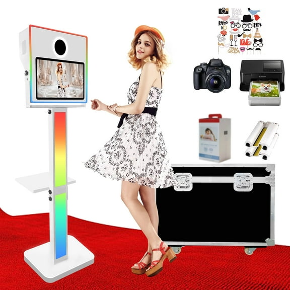 VANYA Photo Booth 15.6 in Touch Screen Portable Selfie Machine DSLR Photo Booth for Birthday Partys Events Weddings(Full Set, White Machine)