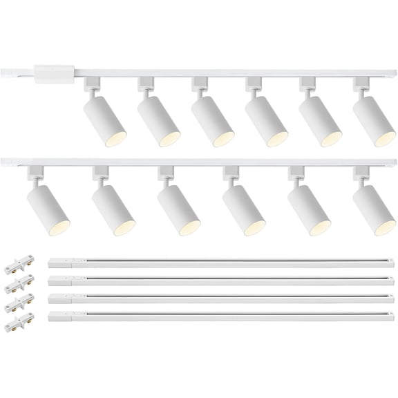 VANoopee 12-Light GU10 LED Track Lighting Kit with 13FT H Type Track Lighting Rail & Floating Canopy Connector, Modern Kitchen Track Lighting Fixtures Ceiling Spotlight, Track Heads White (No Bulbs)