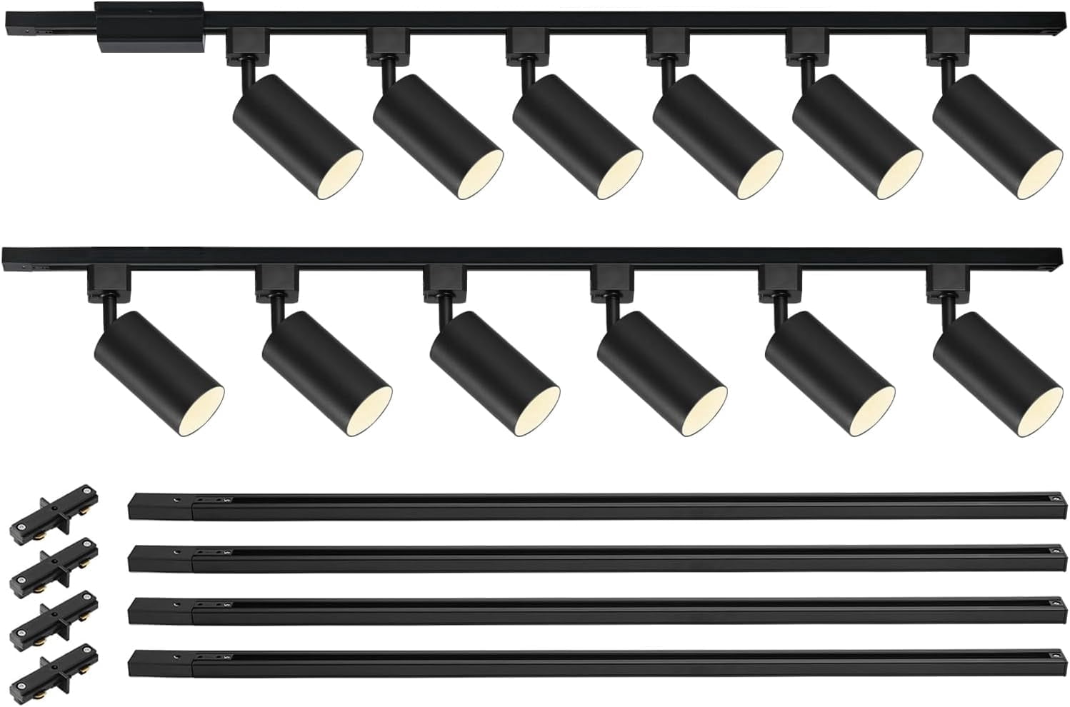 VANoopee 12-Light GU10 LED Track Lighting Kit with 13FT H Type Track Lighting Rail & Floating Canopy Connector, Modern Kitchen Track Lighting Fixtures Ceiling Spotlight, Track Heads Black (No Bulbs)