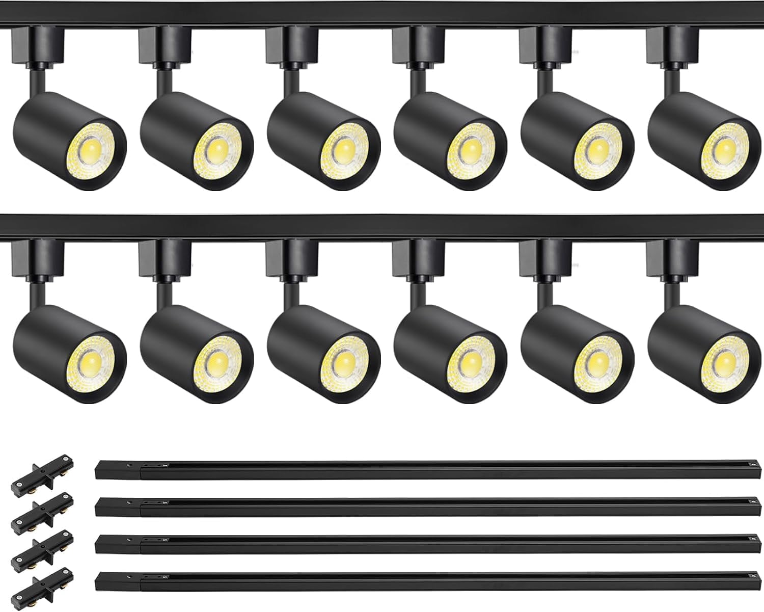 VANoopee 12-Light LED Track Lighting Kit with 13FT H Type Track Lighting Rail, Dimmable LED Track Lighting Fixtures Kitchen Ceiling Spot Light 3000K 24° CRI90+ 10W 800lm Black