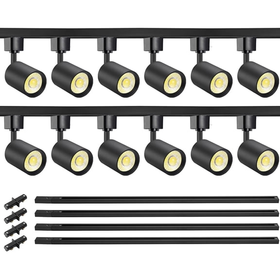 VANoopee 12-Light LED Track Lighting Kit with 13FT H Type Track Lighting Rail, Dimmable LED Track Lighting Fixtures Kitchen Ceiling Spot Light 3000K 24 CRI90+ 10W 800lm Black