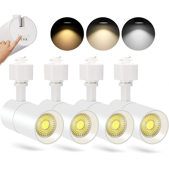 VANoopee 3-Color 10W H Track Lighting Heads Dimmable LED Track Light Heads Bright Rail Ceiling Spotlight Fixtures Accent Task, 3000K 4000K 5000K, Flicker Free CRI90+ 36° 1000lm, Matte White, Pack of 4