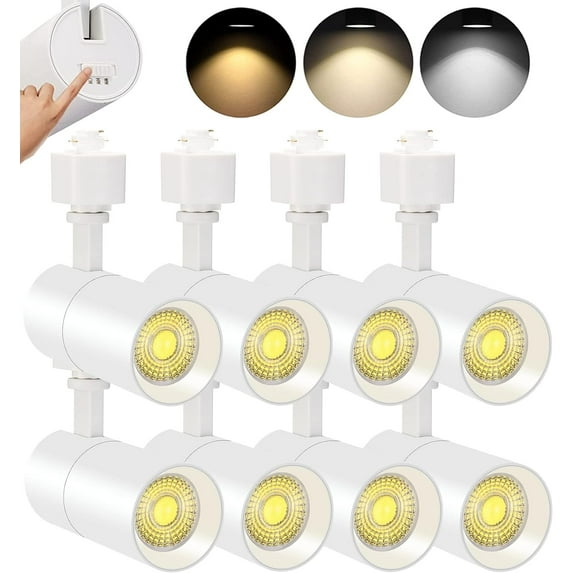 VANoopee 3-Color 10W H Track Lighting Heads Dimmable LED Track Light Heads Bright Rail Ceiling Spotlight Fixtures Accent Task, 3000K 4000K 5000K, Flicker Free CRI90+ 36° 1000lm, Matte White, Pack of 8
