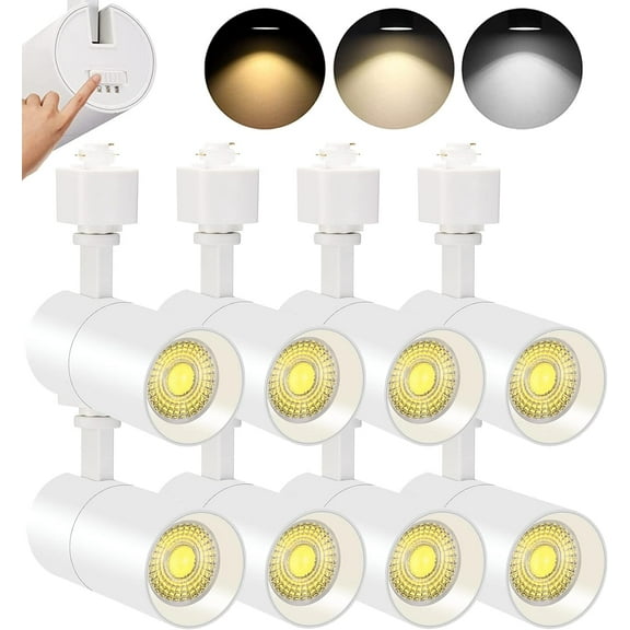VANoopee 3-Color 10W H Track Lighting Heads Dimmable LED Track Light Heads Bright Rail Ceiling Spotlight Fixtures Accent Task, 3000K 4000K 5000K, Flicker Free CRI90+ 36 1000lm, Matte White, Pack of 8
