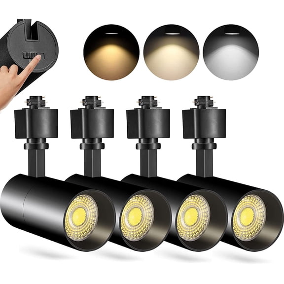 VANoopee 3-Color 10W H Track Lighting Heads Dimmable LED Track Light Heads Bright Rail Ceiling Spotlight Fixtures Accent Task, 3000K 4000K 5000K, Flicker Free CRI90+ 36 1000lm,Matte Black,Pack of 4