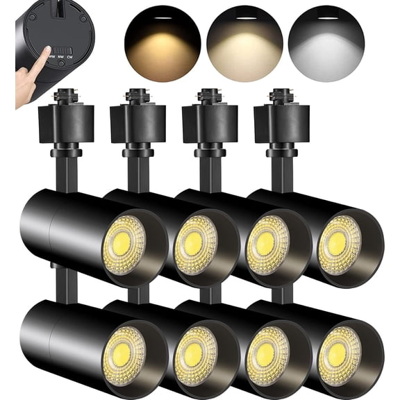 VANoopee 3-Color 10W H Track Lighting Heads Dimmable LED Track Light Heads Bright Rail Ceiling Spotlight Fixtures Accent Task, 3000K 4000K 5000K,Flicker Free CRI90+ 36 1000lm,Matte Black, Pack of 8