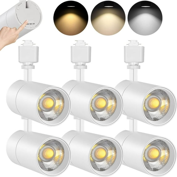 VANoopee 3-Color 20W Dimmable LED Track Lighting Heads H Type - Bright Track Light Fixtures Ceiling Spotlight for Kitchen, 3000K 4000K 5000K Selectable, Pack of 6, Flicker Free CRI90+ 36° 2000lm White