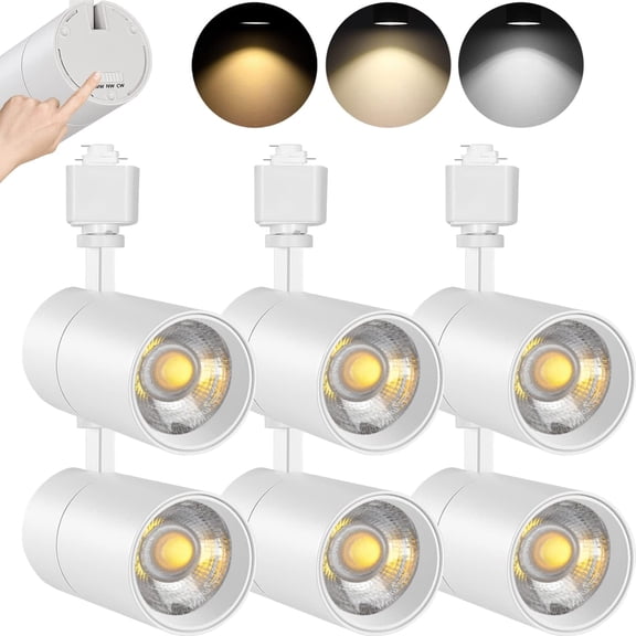 VANoopee 3-Color 20W Dimmable LED Track Lighting Heads H Type - Bright Track Light Fixtures Ceiling Spotlight for Kitchen, 3000K 4000K 5000K Selectable,Pack of 6,Flicker Free CRI90+ 36 2000lm White