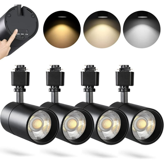 VANoopee 3-Color 30W H Track Lighting Heads Dimmable Bright LED Track Lighting Fixtures Accent Task Retail Kitchen Ceiling Spotlight Track Light H Type Pack of 4 - Flicker Free CRI90+ 36 3000lm Black
