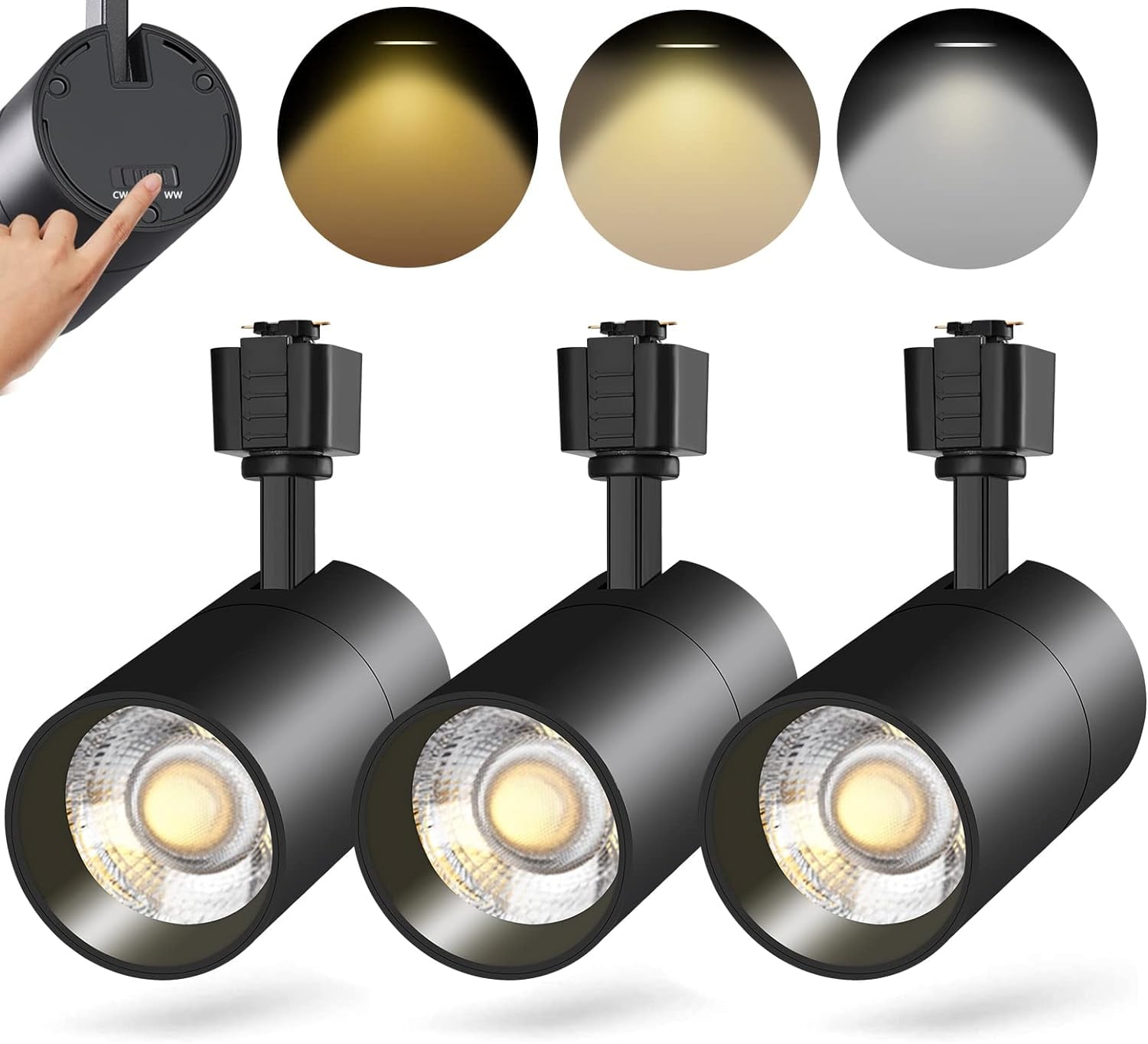 VANoopee 3-Color J Type Track Lighting Heads 20W for Juno Rail - Dimmable  Bright LED Track Light Fixtures 3000K 4000K 5000K Ceiling Spotlight for 