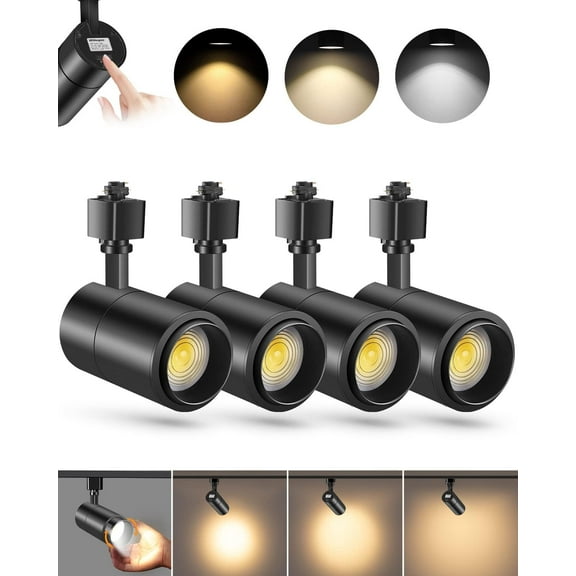 VANoopee 3-Color Zoomable 30W LED Track Lighting Heads H Type Track Light Heads Dimmable Bright Ceiling Spotlight Fixtures for Kitchen, 3000K 4000K 5000K Adjustable, CRI90+ 15-60 3000lm Black 4 Pack