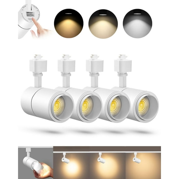 VANoopee 3-Color Zoomable 30W LED Track Lighting Heads H Type Track Light Heads Dimmable Bright Ceiling Spotlight Fixtures for Kitchen, 3000K 4000K 5000K Adjustable, CRI90+ 15-60 3000lm White 4 Pack