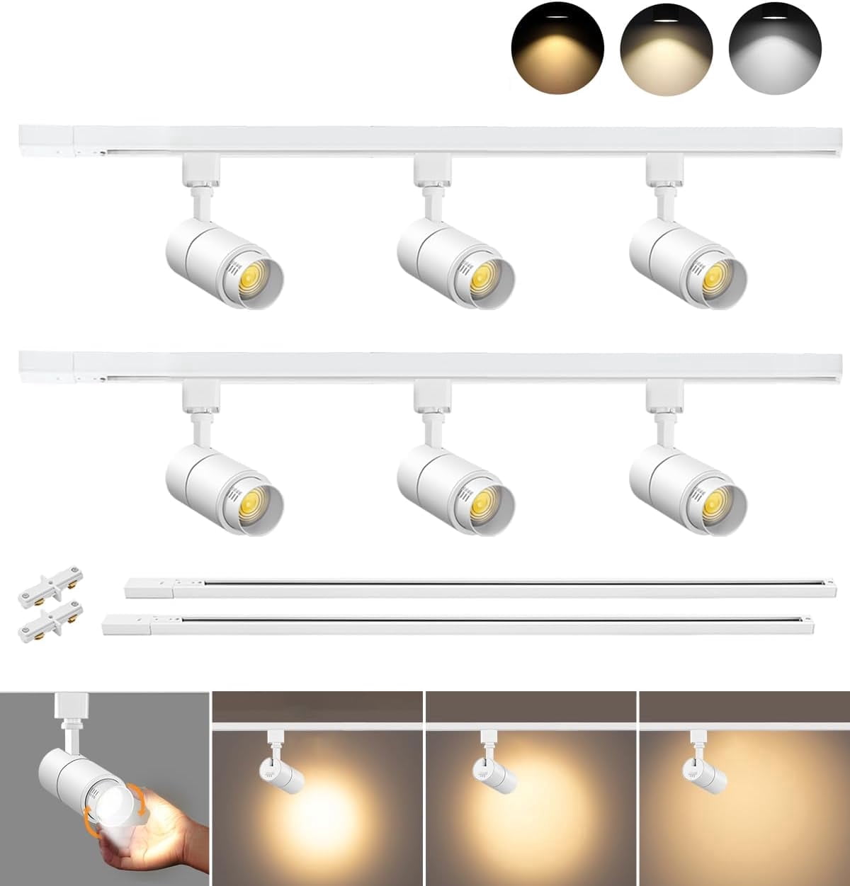 VANoopee 3-Color Zoomable 6 Light LED Track Lighting Kit with 6.6FT H Type Track Lighting Rail, Dimmable Modern Track Lighting Fixtures Ceiling Spotlight 10W 1000lm White