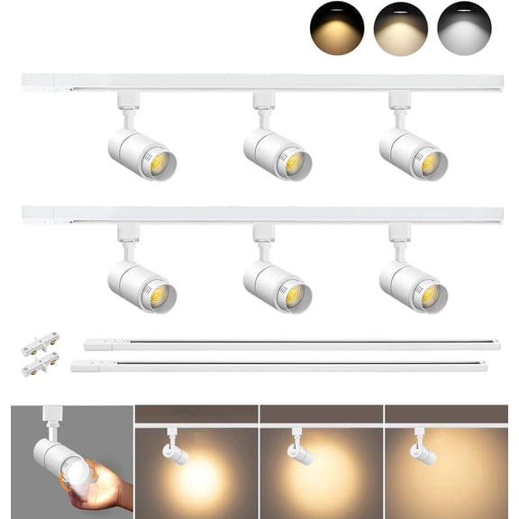 VANoopee 3-Color Zoomable 6 Light LED Track Lighting Kit with 6.6FT H Type Track Lighting Rail, Dimmable Modern Track Lighting Fixtures Ceiling Spotlight 10W 1000lm White