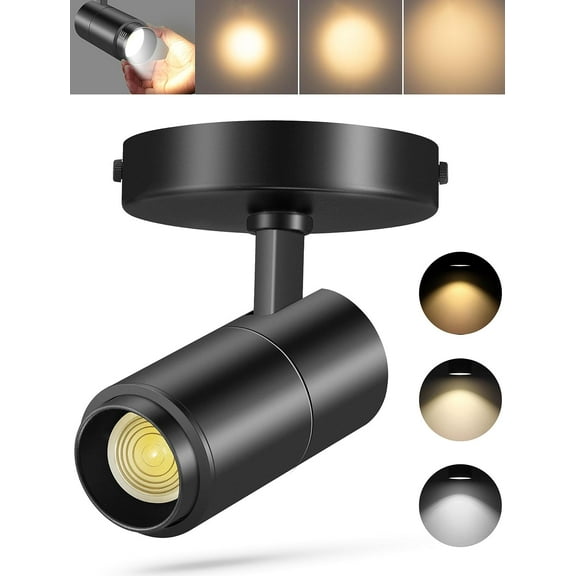 VANoopee 3-Color Zoomable Ceiling Spot Lights Indoor Flush Mount Adjustable LED Ceiling Spotlight Directional Ceiling Light Fixture Dimmable Accent Light for Picture Art -CRI90 15-60 10W 1000lm Black