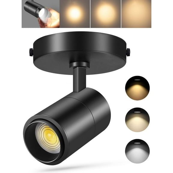 VANoopee 3-Color Zoomable LED Ceiling Spotlight Flush Mount Adjustable Spotlight Directional Dimmable Spot Lights Indoor Bright Accent Fixture for Living Room Bedroom - CRI90 15-55 20W 2000lm Black