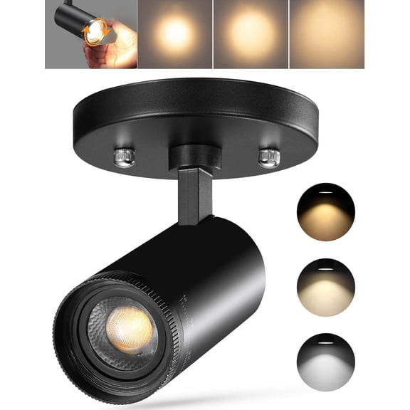 VANoopee 3-Color Zoomable LED Ceiling Spotlight Flush Mount Adjustable Spotlight Directional Spot Lights Indoor Bright Accent Monopoint Fixture for Bedroom-CRI90 15-55 10W 800lm Black(Not Dimmable)