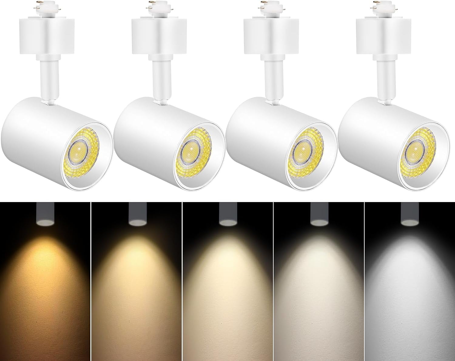 VANoopee 4 Pack 5-Color LED Track Lighting Heads H Type Track Light Heads Dimmable, 2000K 3000K 4000K 5000K 6000K Adjustable, Flicker Free CRI90+ 24 10W 800lm, White