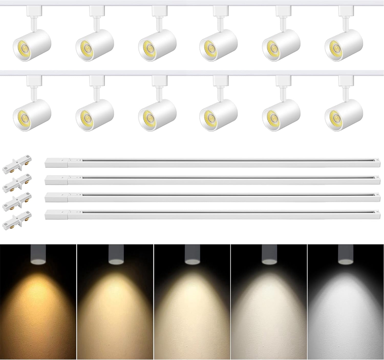 VANoopee 5-Color 12-Light LED Track Lighting Kit with 13FT H Type Track Lighting Rail LED Track Light Heads Dimmable Modern Kitchen Track Lighting Fixtures Ceiling Spotlight, CRI90+ 10W 800lm White