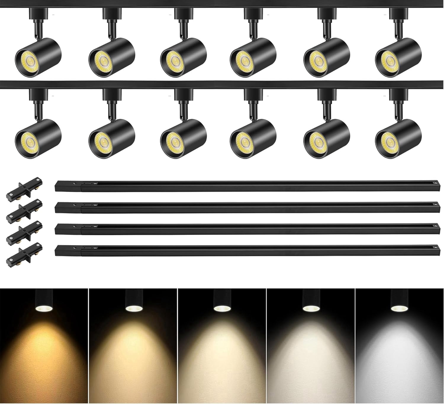 VANoopee 5-Color 12-Light LED Track Lighting Kit with 13FT H Type Track Lighting Rail LED Track Light Heads Dimmable Modern Kitchen Track Lighting Fixtures Ceiling Spotlight, CRI90+ 10W 800lm Black