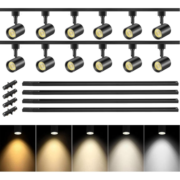 VANoopee 5-Color 12-Light LED Track Lighting Kit with 13FT H Type Track Lighting Rail LED Track Light Heads Dimmable Modern Kitchen Track Lighting Fixtures Ceiling Spotlight, CRI90+ 10W 800lm Black