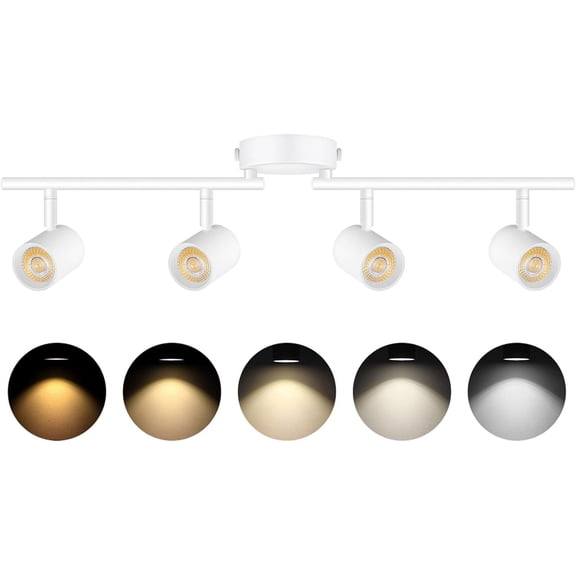 VANoopee 5-Color 4 Light LED Track Lighting Fixtures Ceiling for Kitchen, Dimmable Track Lighting Kit, Ceiling Spotlight Flush Mount Adjustable Directional Spot Lights Indoor, White CRI90 2400lm 30W