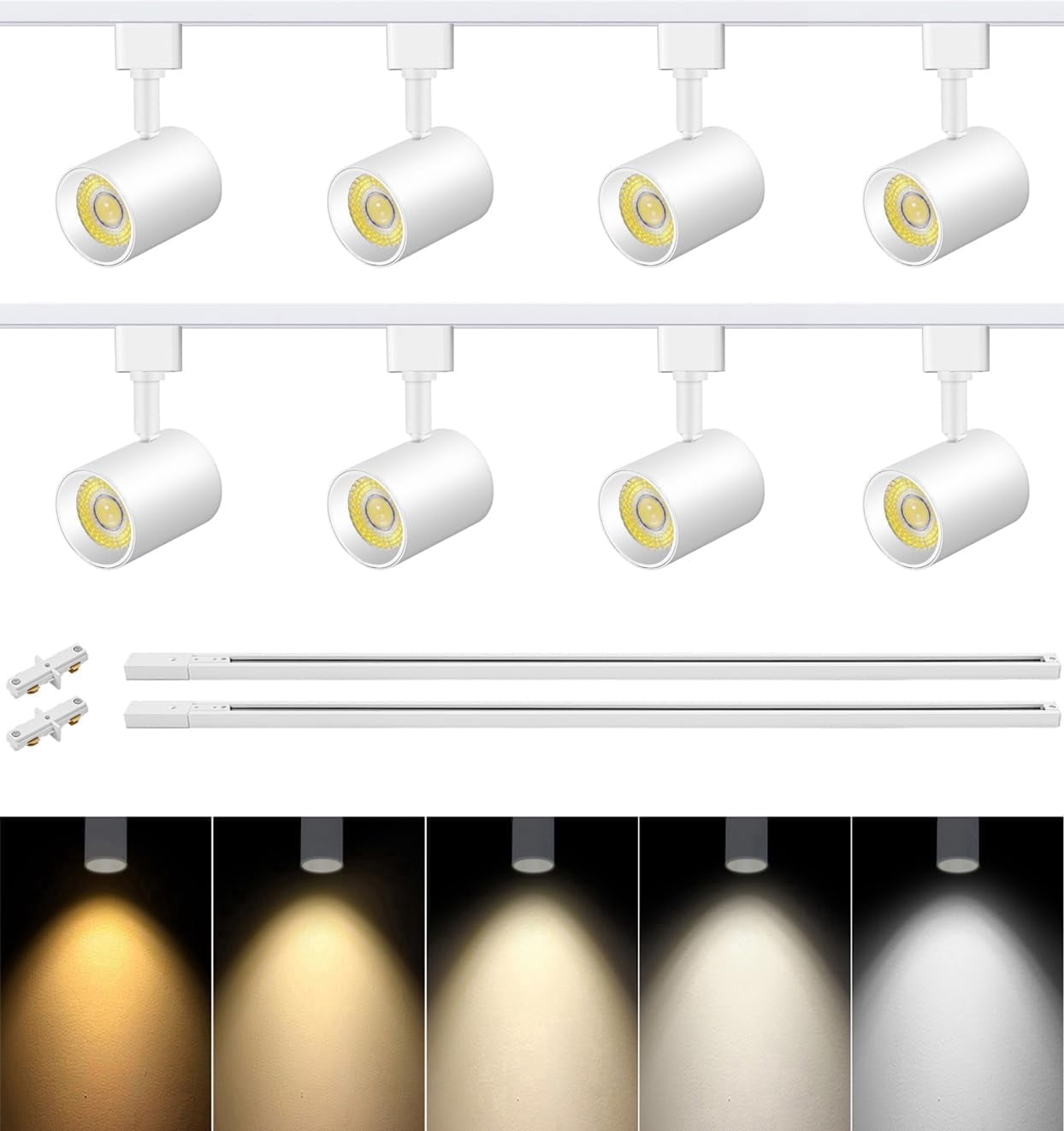 VANoopee 5-Color 8-Light LED Track Lighting Kit with 6.6FT H Type Track Lighting Rail, LED Track Light Heads Dimmable Modern Kitchen Track Lighting Fixtures Ceiling Spotlight, CRI90+ 10W 800lm White