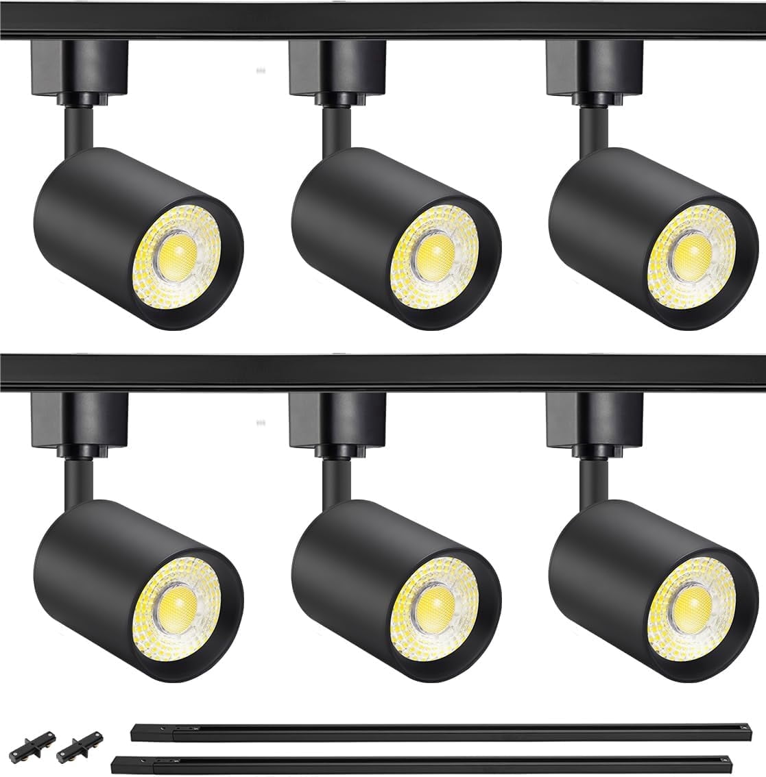 VANoopee 6-Light LED Track Lighting Kit with 6.6FT H Type Track Rails, Dimmable Track Light Heads Bright Ceiling Spotlight Fixture for Kitchen Accent Art, 3000K Warm White, No Flicker 10W 800lm Black