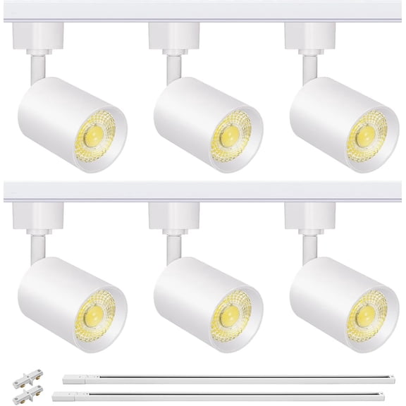 VANoopee 6-Light LED Track Lighting Kit with 6.6FT H Type Track Rails, Dimmable Track Light Heads Bright Ceiling Spotlight Fixture for Kitchen Accent Art, 3000K Warm White, No Flicker 10W 800lm White