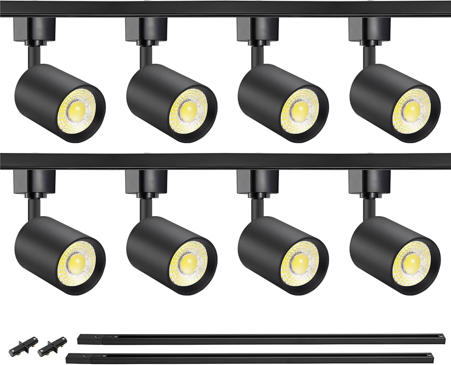 VANoopee 8-Light LED Track Lighting Kit with 6.6FT H Type Track Rails, Dimmable Track Light Heads Bright Ceiling Spotlight Fixture for Kitchen Accent Art, 3000K Warm White, No Flicker 10W 800lm Black