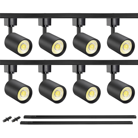 VANoopee 8-Light LED Track Lighting Kit with 6.6FT H Type Track Rails, Dimmable Track Light Heads Bright Ceiling Spotlight Fixture for Kitchen Accent Art, 3000K Warm White, No Flicker 10W 800lm Black