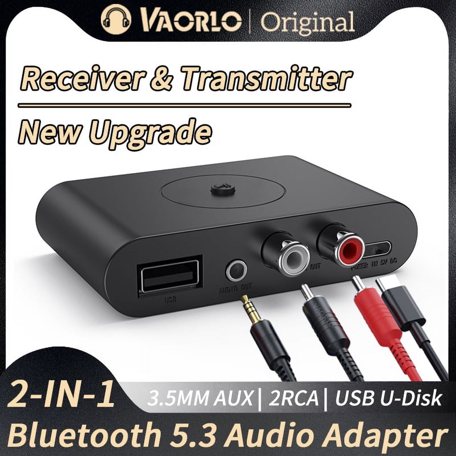 VAORLO 2 IN 1 Bluetooth 5.3 Transmitter Receiver 3.5mm AUX RCA USB U-Disk  Stereo Music Wireless Audio Adapter For TV PC Car Kit Speaker