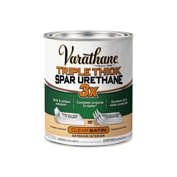 Clear, Varathane Triple Thick Interior Spar Urethane, Satin-398916, Quart