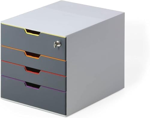 VARICOLOR 4 Lockable Drawer Unit - Gray Desktop Filing Drawer Set with ...