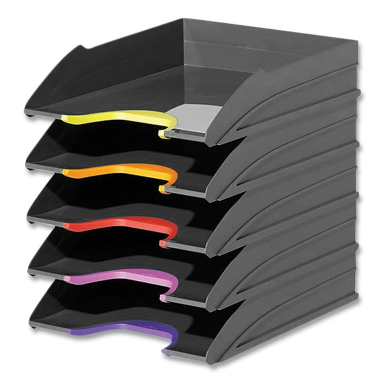 VARICOLOR 5-Compartment Stackable Plastic Letter Tray Set, Letter to Folio Size Files, 10.39 x 13.23 x 2.91, Anthracite Gray VARICOLOR 5-Compartment Stackable Plastic Letter Tray Set, Letter to Folio Size Files, 10.39 x 13.23 x 2.91, Anthracite Gray