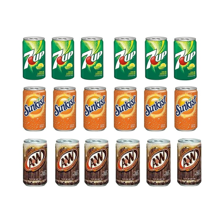 VARIETY 7.5 OZ , PACK OF 18 , 7UP , Sunkist Orange , A&W Root Beer