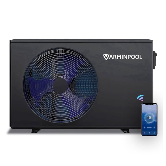 VARMINPOOL 30,000 BTU Swimming Pool Heat Pump, Inverter Electric Pool Heater for in and Above-Ground Pools up to 8,000 Gallons, WiFi Enabled, Timer, 110-120 V, IPX4-Waterproof