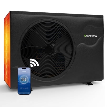 VARMINPOOL Swimming Pool Heat Pump, 120000 BTU Full DC Inverter Pool Heater for Above and In Ground Pools and Spas, 35kW High Efficiency Pool Heater with WiFi Smart Control Panel, 220-240v