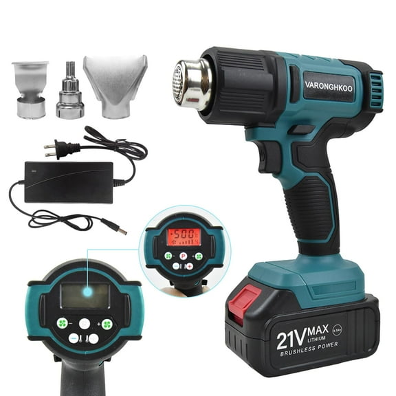 VARONGHKOO Cordless Heat Gun Hot Air Gun Compatible for 21V Battery 3 Nozzle 2-Temp Setting Max 1022°F(550°C) Heat Gun for Crafts Shrink Tubing Resin & Decorating
