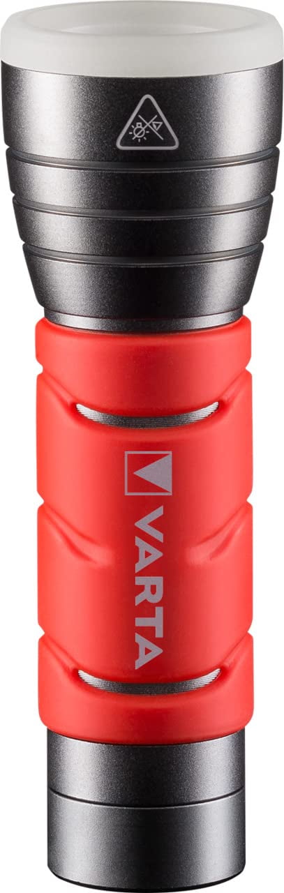 VARTA Power AA batteries Flashlight Light Torch Lamp, IPX4 splash-proof housing, Aluminum, Red
