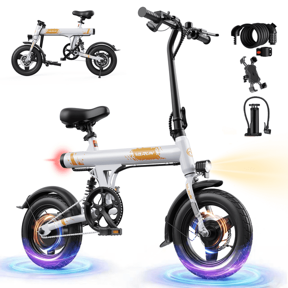 VARUN Electric Bike, 14" Folding EBike for Adults Teens, Peak 500W 36V 280.8Wh Battery, Mini Commuter City Ebike with Rear Shock Suspension up to 20MPH, 25Mile Range,UL2849