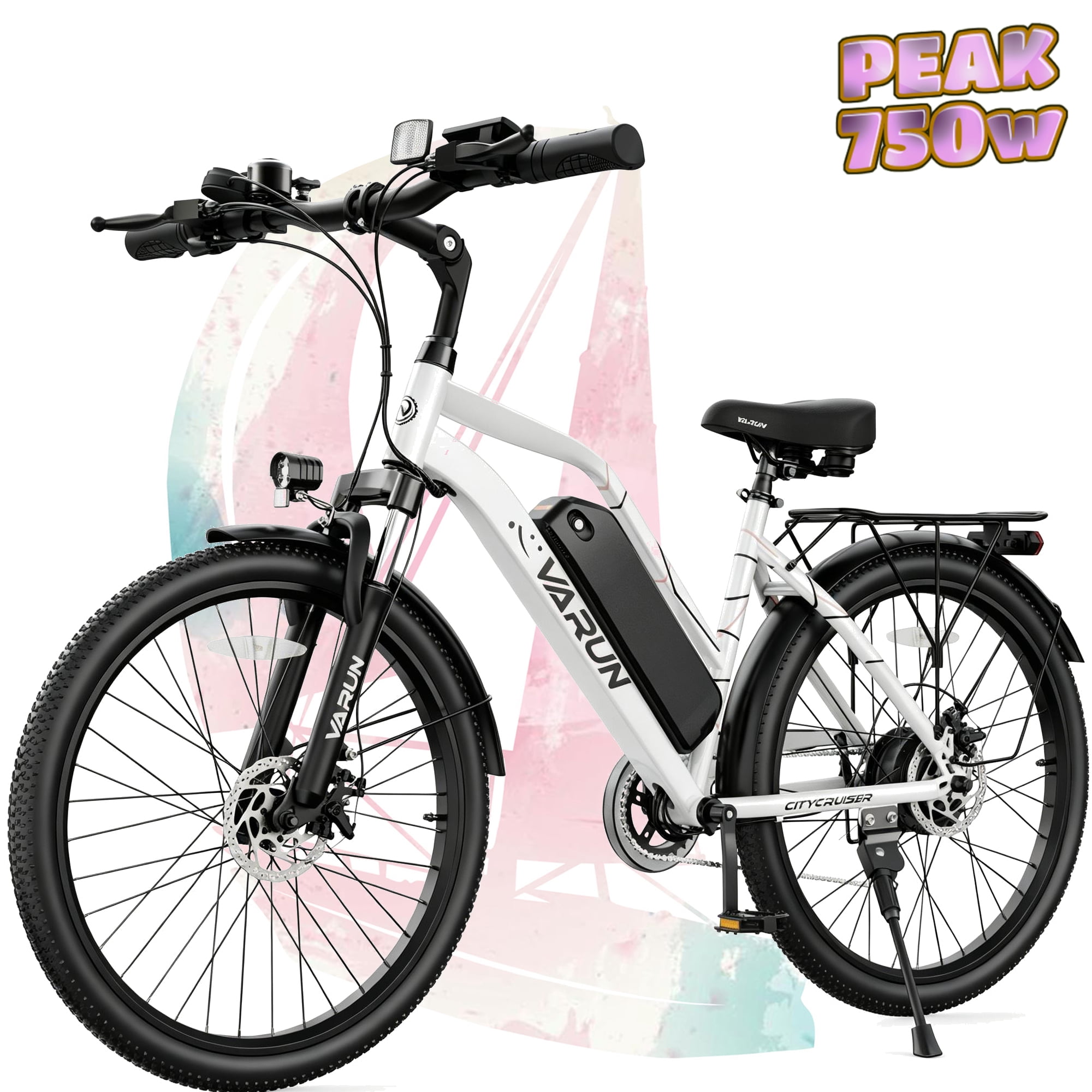 VARUN Electric Bike, 24" EBike with 750W Peak Motor, 48V 374.4Wh Removable Battery, 20+MPH, 7-Speed Gears, Includes Bike Pump, Phone Holder & Bike Lock - Electric Bicycle for Adults, UL2849