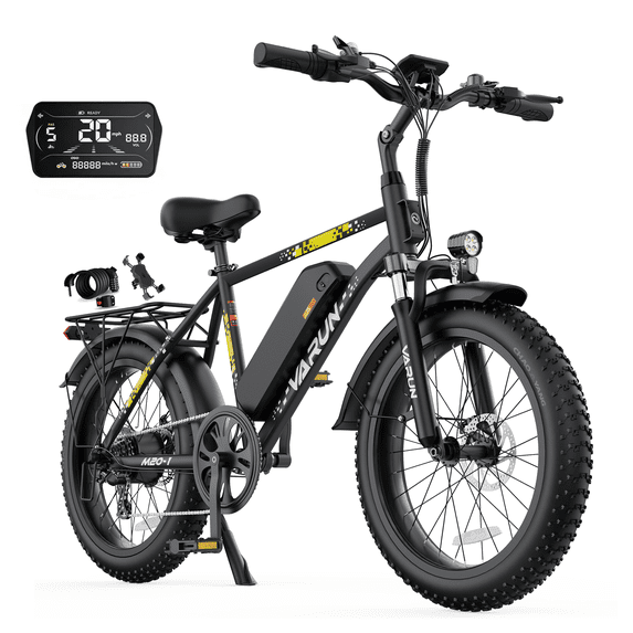 VARUN Electric Bike, 20" Fat Tire EBike for Adults with Peak 750W 48V 624Wh Removable Battery, Electric Mountain Bike for Men & Women with Top 20MPH 60Miles,7 Speed, Rear Rack, UL2849