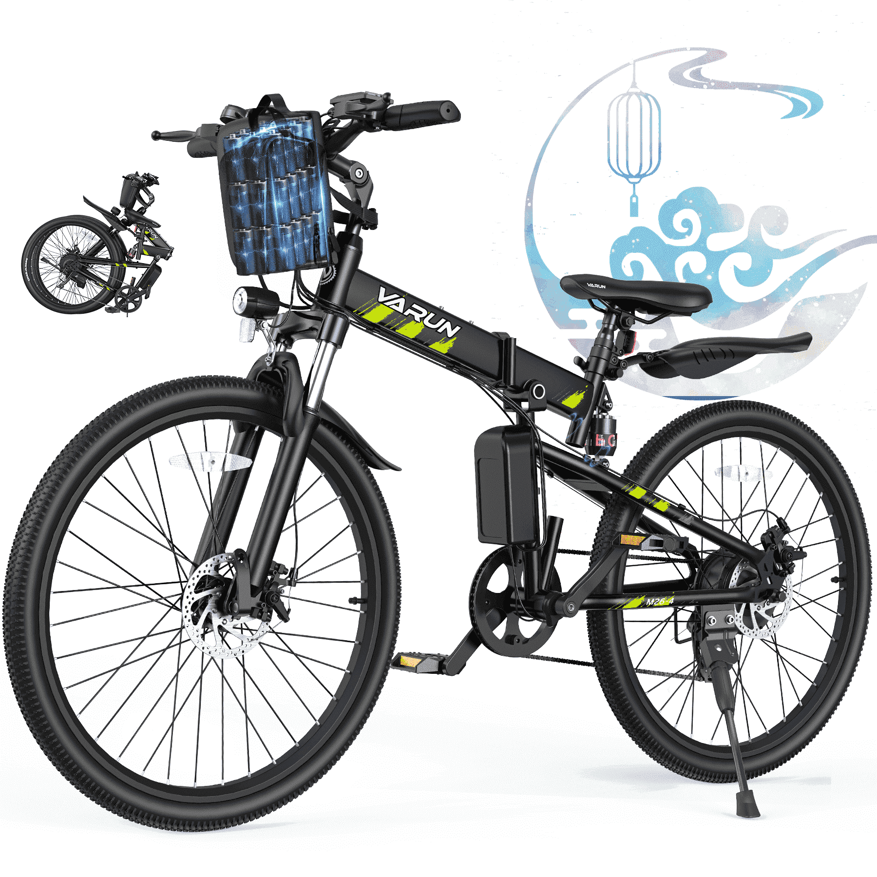 VARUN Electric Bike, 26" Foldable EBike for Outdoor Riding, Peak 750W Motor, 48V 374.4Wh Removable Battery, Up to 20+ mph and 50 Miles, 7-Speed Gears, Full Suspension, E Bike for Adults, UL2849