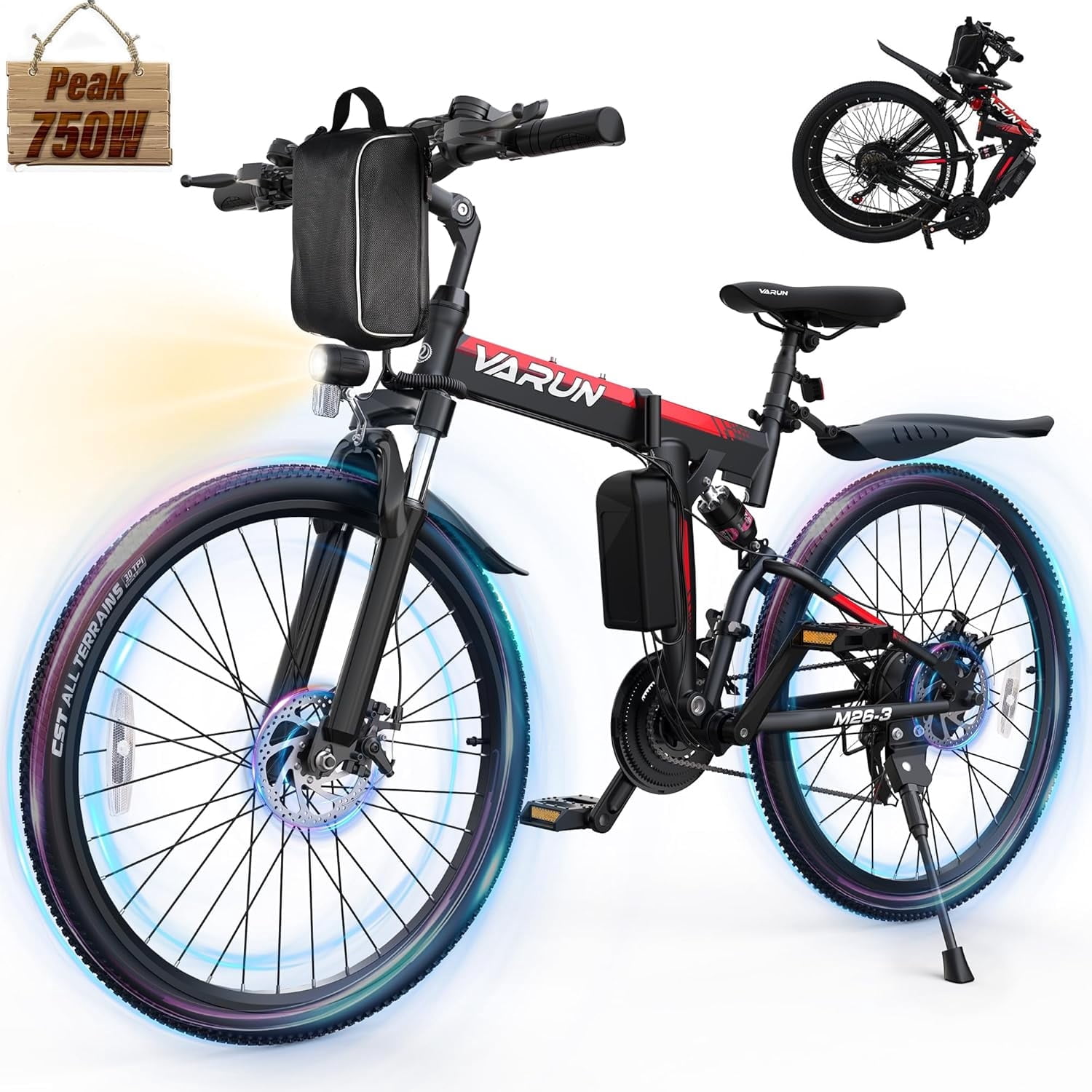 VARUN Electric Bike for Adults Foldable Ebike Peak 750W Motor, with 48V Removable Battery, up to 20+MPH 50 Miles, 21-Speed Gears & Dual Hydraulic Suspension