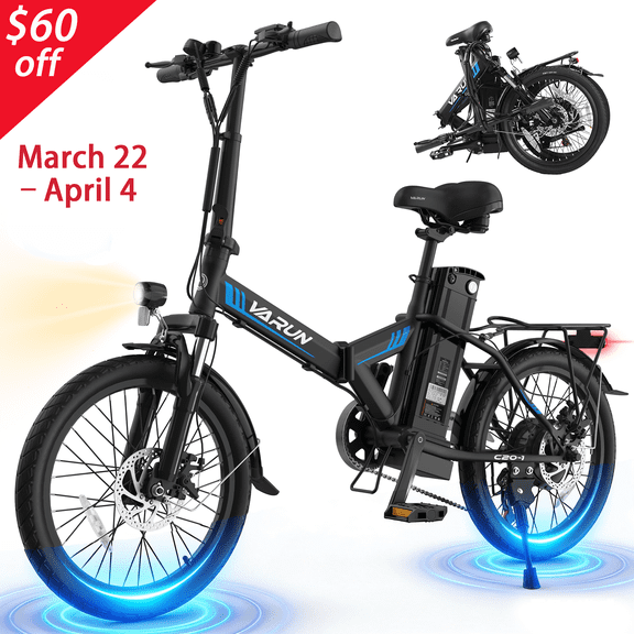 VARUN Electric Bike, 20" Folding EBike for Adults, Peak 750W 48V 374.4Wh Battery, Compact Commuter Ebike with Front Suspension up to 20MPH, UL2849