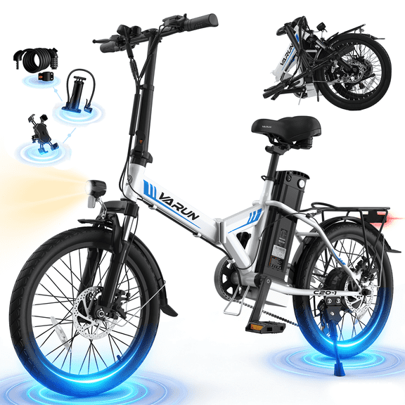 VARUN Electric Bike, 20" Folding EBike for Adults Teens, Peak 750W 48V 374.4Wh Battery, Foldable EBike for Men Women with Front Suspension up to 20MPH 40Miles, UL2849