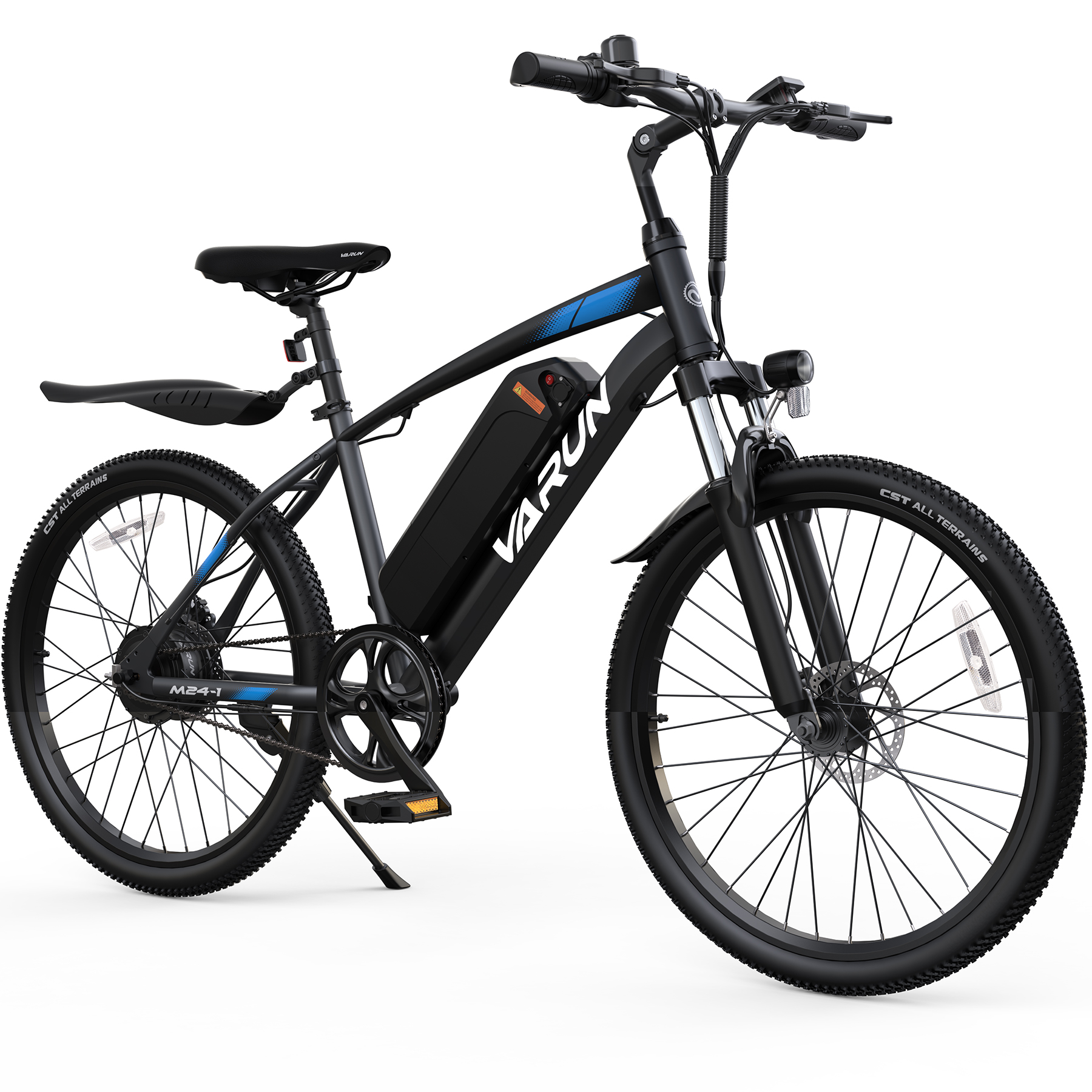 AIRWEST Peak 500W E Bike for Adult，20 MPH Electric Mountain Bike up to 40 Miles，24" Electric Commuting Bicycle with Removable Battery，Fenders，7 Speed，UL2849