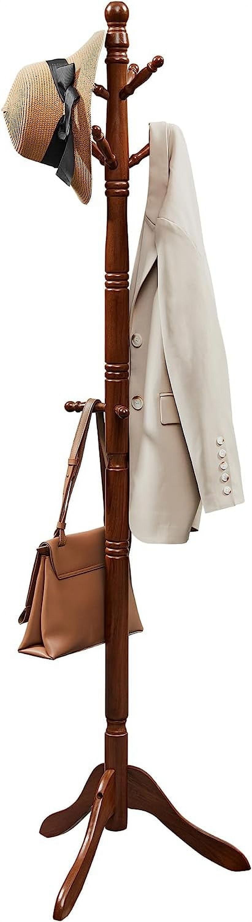VASAGLE 10 Hooks Coat Rack Solid Wood Coat Stand Free Standing Coat