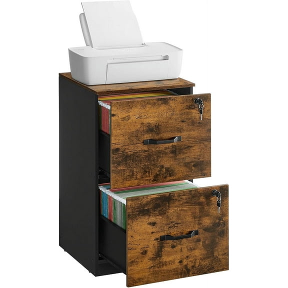 VASAGLE 2-Drawer Vertical File Cabinet Filing Cabinet Printer Stand Adjustable Hanging Rail for A4 and Letter-Size Files Rustic Brown